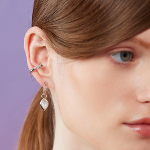 Moonstone Floral Silver Hoop Earrings | LOVE BY THE MOON