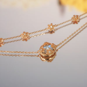 (Coming soon) Moonstone Gold Floral Layered Bracelet - Daffodil
