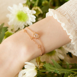Moonstone Silver Floral Layered Bracelet - Daffodil | LOVE BY THE MOON