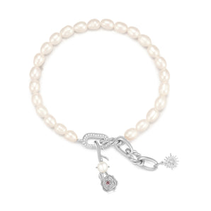 Freshwater Pearl Silver Carnation Choker/Double Bracelet | LOVE BY THE MOON