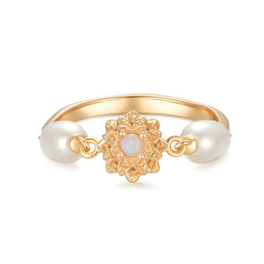 Opal & Freshwater Pearl Gold Ring - Marigold | LOVE BY THE MOON