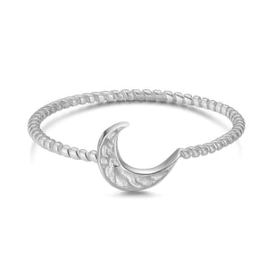 Silver Crescent Moon Dainty Ring | LOVE BY THE MOON