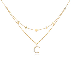 CZ Gold Layered Necklace - Moon Phases