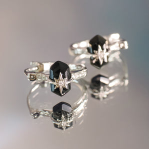 Obsidian Silver Star Huggie Earrings - Magic Stone