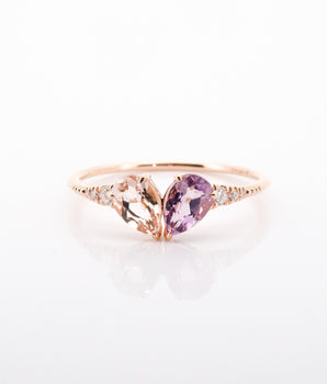 14K Rose Gold Heart Shaped Ring -  Toi et Moi