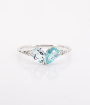 14K White Gold Heart Shaped Ring -  Toi et Moi