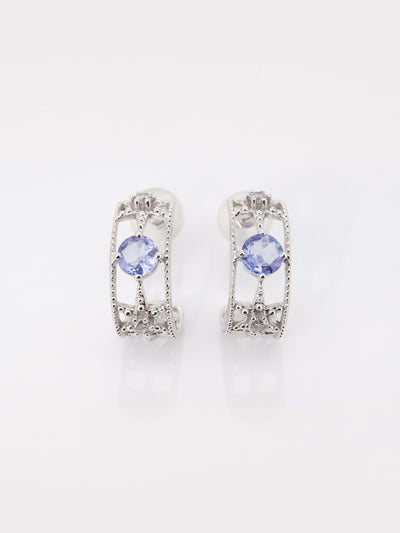 14K White Gold Tanzanite & Diamond Huggie Hoop Earrings - Stars Align
