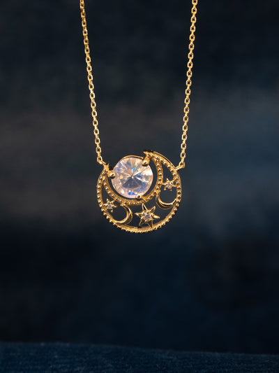 14K Yellow Gold Moonstone & Diamond Necklace - Manifest