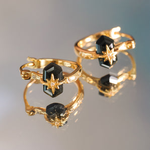 Obsidian Gold Star Huggie Earrings - Magic Stone