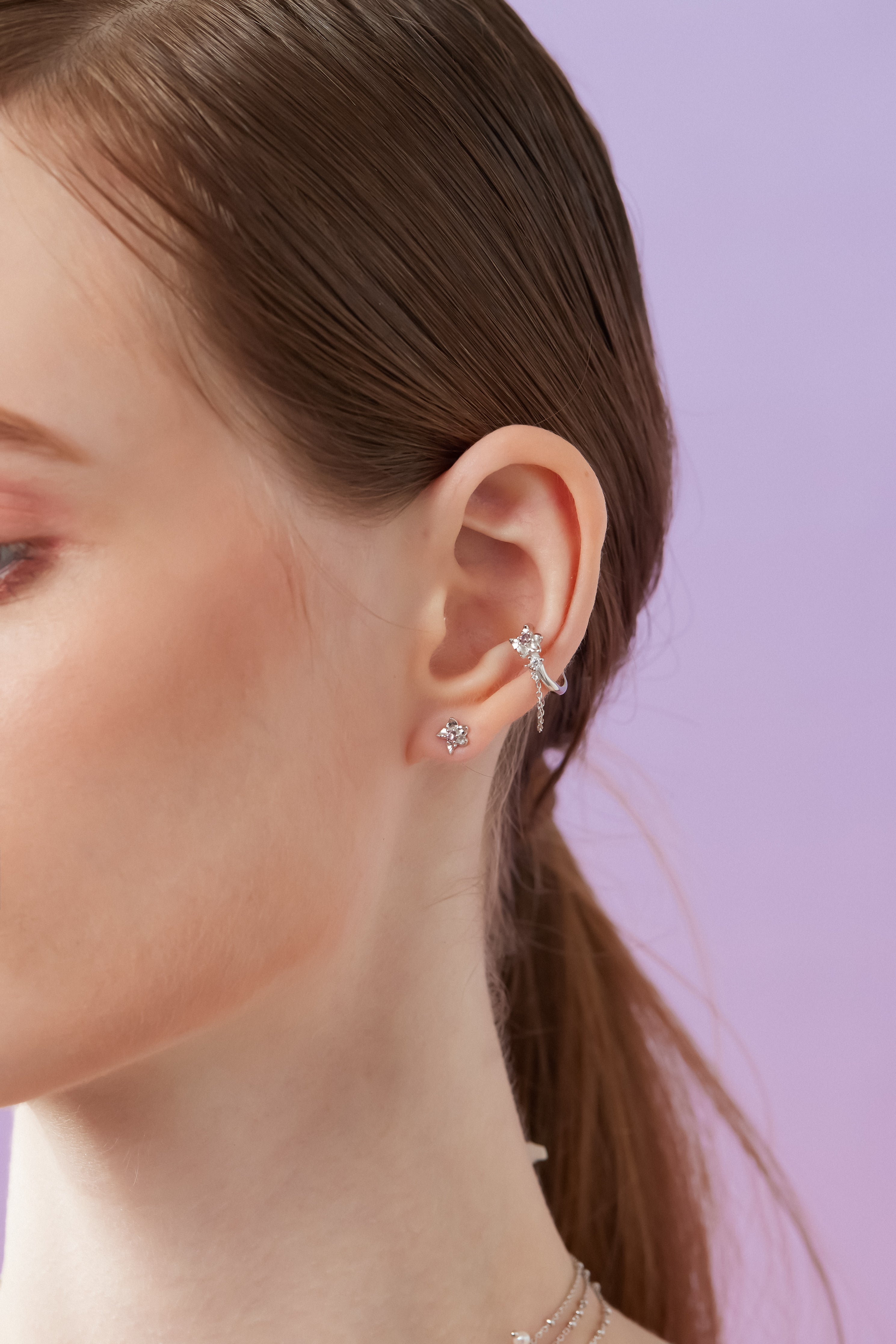 Floral Silver Chain Ear Cuff - Iris | LOVE BY THE MOON