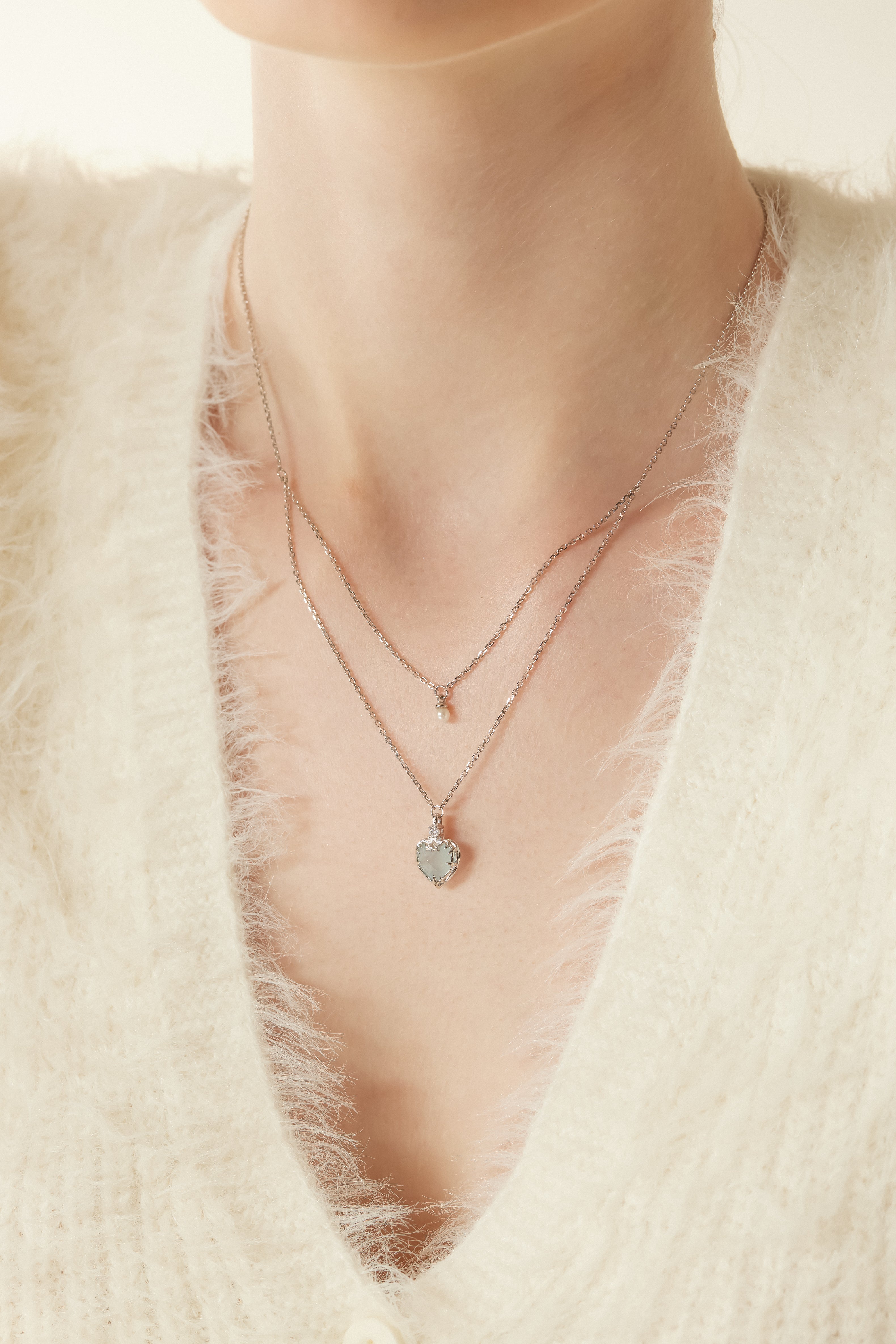 Aquamarine & Pearl Silver Necklace - Miracle | LOVE BY THE MOON