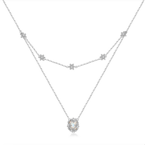 Moonstone Silver Floral Layered Necklace - Daffodil | LOVE BY THE MOON