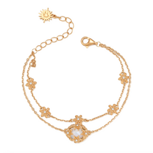 Moonstone Gold Floral Layered Bracelet - Daffodil | LOVE BY THE MOON