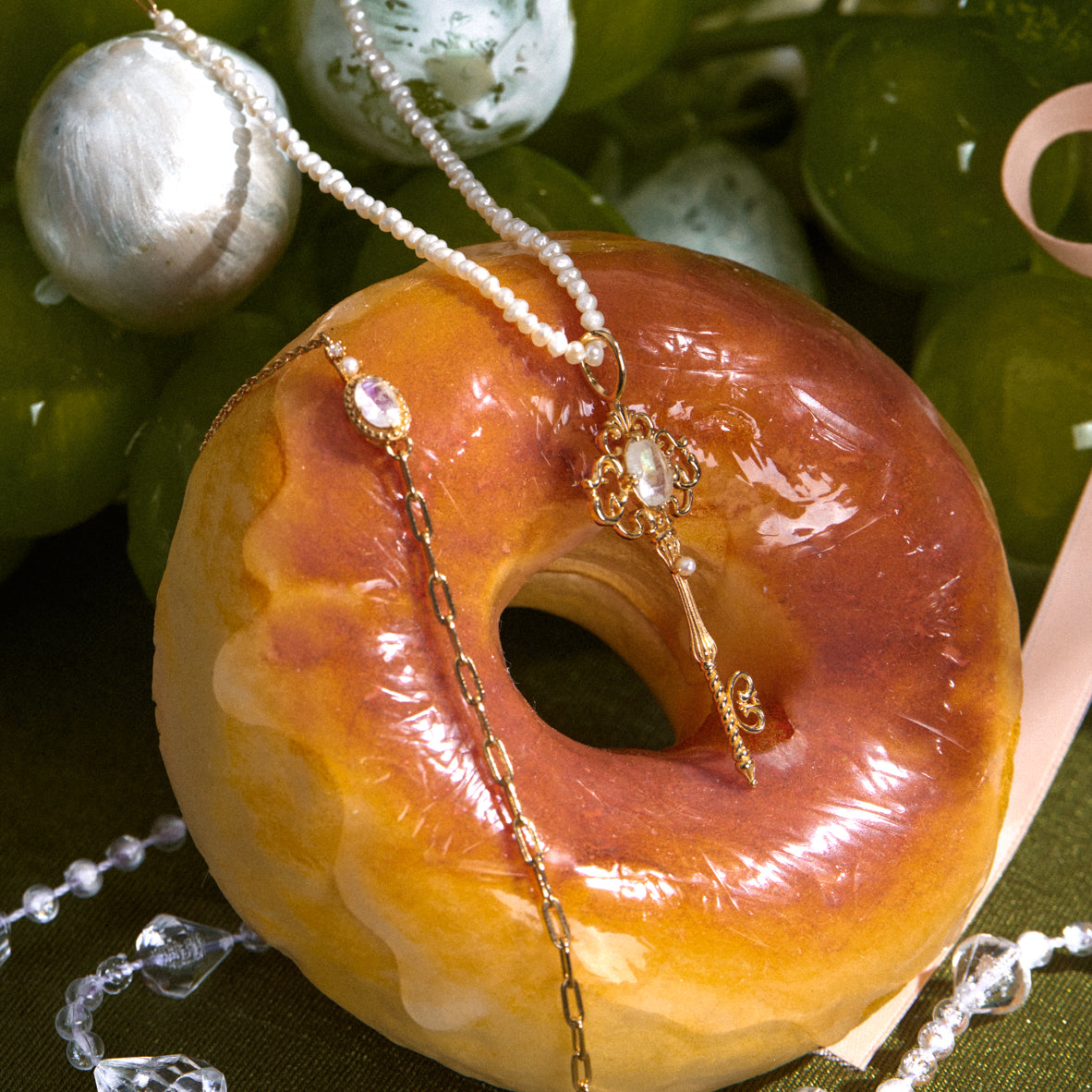 Moonstone & Pearl Silver Key Pendant - Bewitched