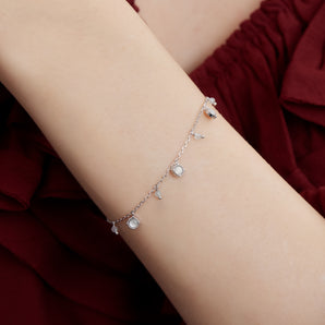 Aquamarine & Moonstone Silver Dangle Bracelet