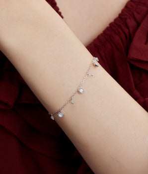 Aquamarine & Moonstone Silver Dangle Bracelet