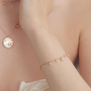 Strawberry Quartz & Rose Quartz Gold Dangle Bracelet