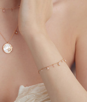 Strawberry Quartz & Rose Quartz Gold Dangle Bracelet