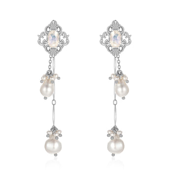 Moonstone & Pearl Silver Drop Earrings - Bewitched | Love By The Moon