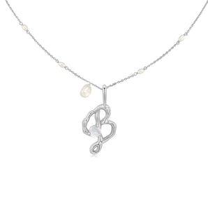 Moonstone Letter & Pearl Silver Necklace