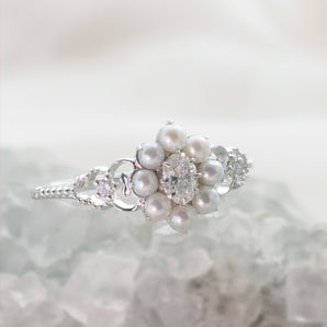Diamond & Pearl 14K White Gold Cluster Ring - Georgia
