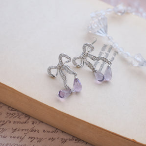 Amethyst Silver Bow Dangle Earrings - Alice