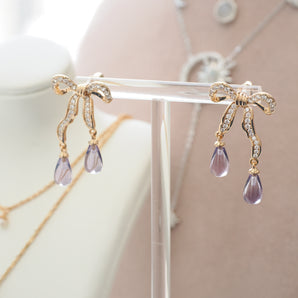 Amethyst Gold Bow Dangle Earrings - Alice