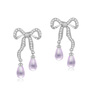 Amethyst Silver Bow Dangle Earrings - Alice