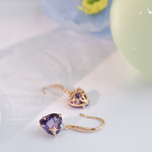 Amethyst Gold Heart Earrings | LOVE BY THE MOON