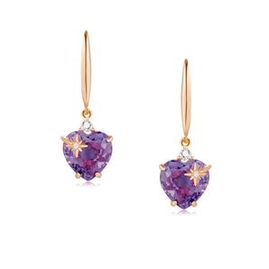 Amethyst Gold Heart Earrings | LOVE BY THE MOON