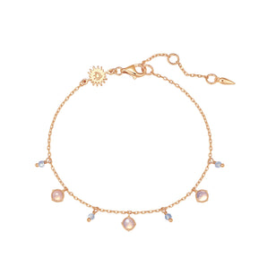 Aquamarine & Moonstone Gold Dangle Bracelet