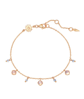 Aquamarine & Moonstone Gold Dangle Bracelet
