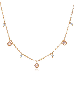 Aquamarine & Moonstone Gold Dangle Choker
