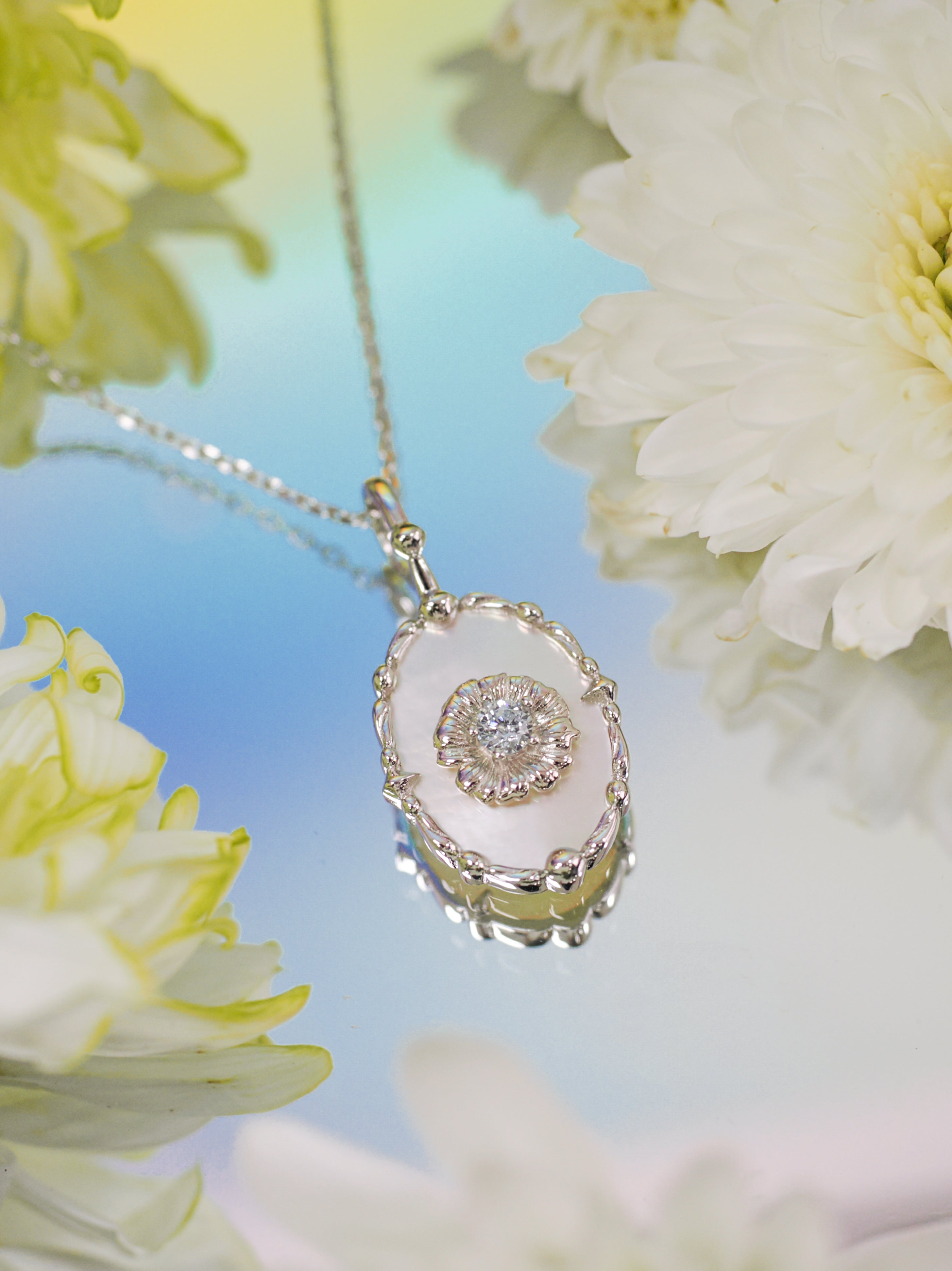 Mother of Pearl Silver Pendant - Aster | LOVE BY THE MOON