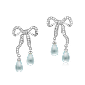 Blue Topaz Silver Bow Dangle Earrings - Alice | LOVE BY THE MOON