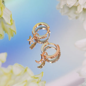 CZ Gold Moon & Star Huggie Hoop Earrings | LOVE BY THE MOON