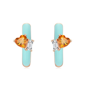 Citrine & Blue Topaz Gold Enamel Heart Earrings | LOVE BY THE MOON