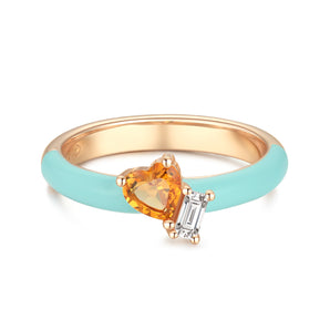 Citrine & Blue Topaz Gold Enamel Heart Ring | LOVE BY THE MOON