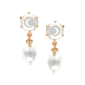 Clear Quartz Gold Crescent Moon Dangle Earrings - Dreamy | LOVE BY THE MOON