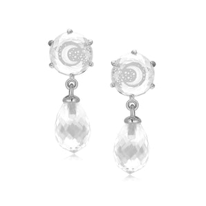 Clear Quartz Silver Crescent Moon Dangle Earrings - Dreamy | LOVE BY THE MOON