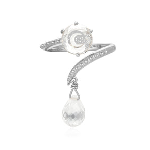 Clear Quartz Silver Crescent Moon Dangle Ring - Dreamy | LOVE BY THE MOON
