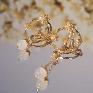 Moonstone Gold Asymmetrical Floral Earrings - Daffodil