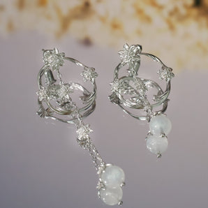 Moonstone Silver Asymmetrical Floral Earrings - Daffodil