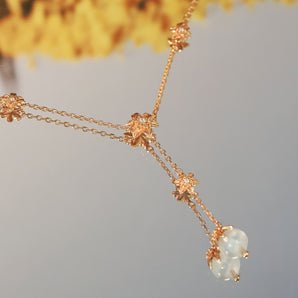Moonstone Gold Floral	Lariat Necklace - Daffodil