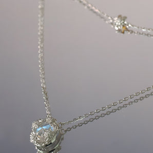 Moonstone Silver Floral Layered Necklace - Daffodil