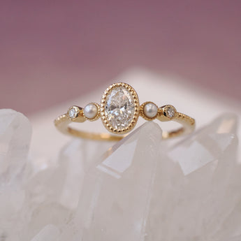 Diamond & Pearl 14K Yellow Gold Bezel Set Ring - Elizabeth