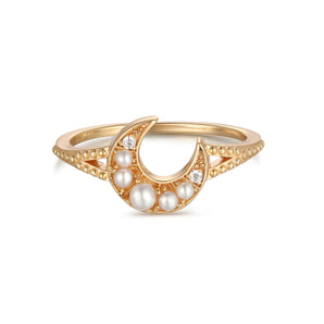 Freshwater Pearl Gold Crescent Moon Ring - Whisper | LOVE BY THE MOON