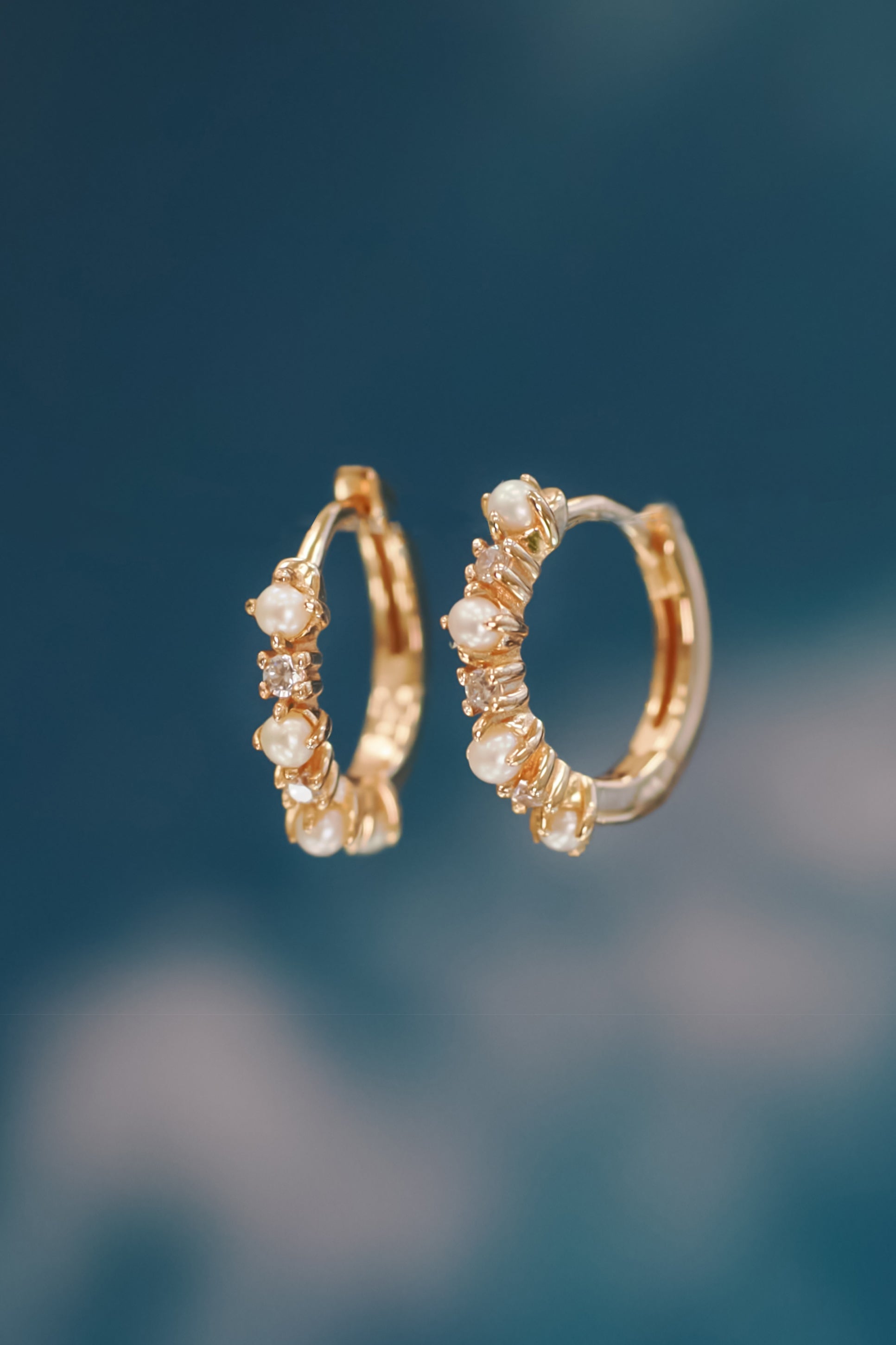 Freshwater Pearl Gold Huggie Hoop Earrings | LOVE BY THE MOON