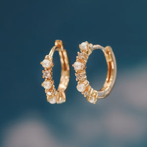 Freshwater Pearl Gold Huggie Hoop Earrings | LOVE BY THE MOON