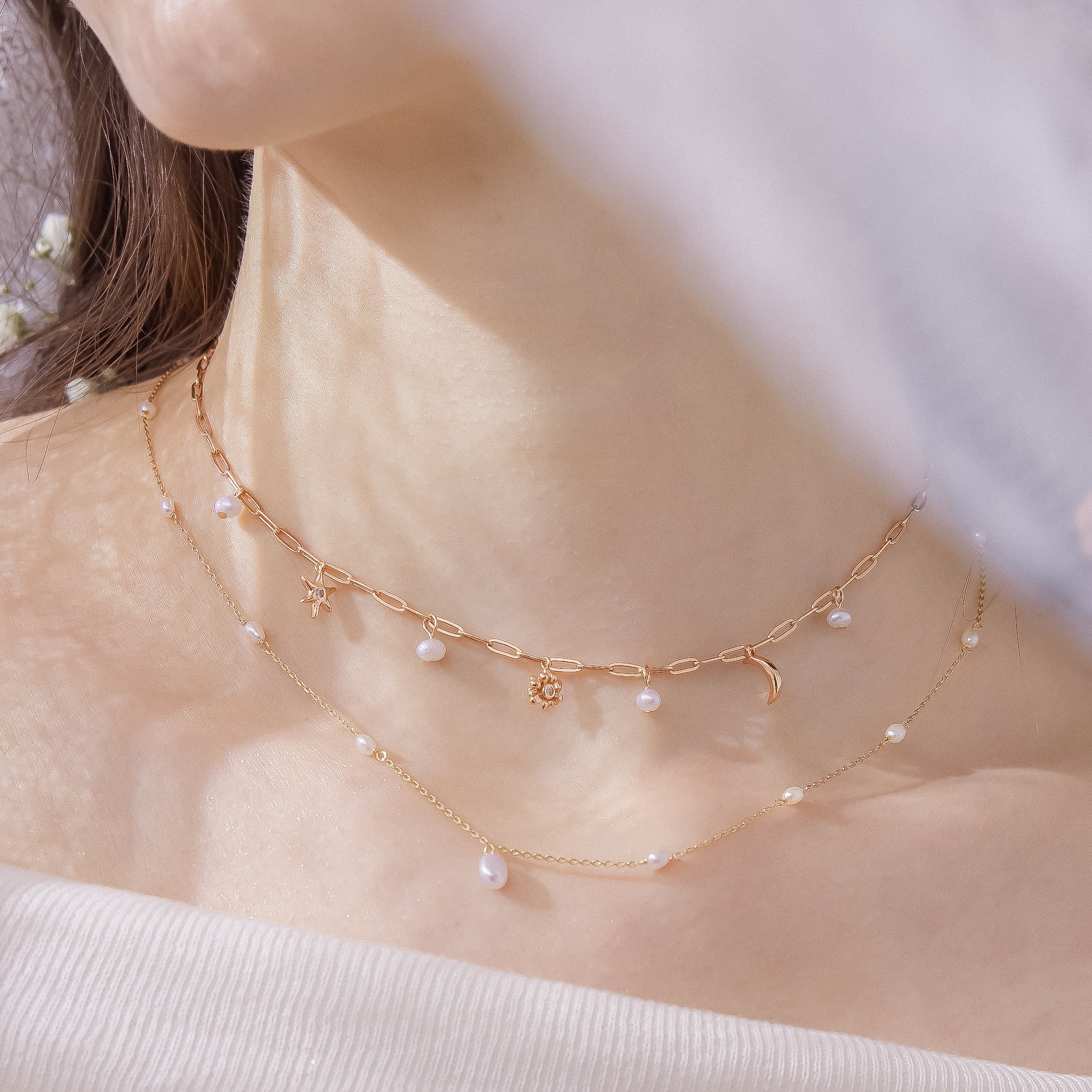 Freshwater Pearl Moon & Star Gold Choker - Daisy | LOVE BY THE MOON